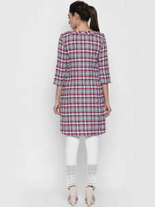 Queen ellie Women Red & Grey Checked A-Line Kurti