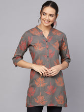 Load image into Gallery viewer, Queen ellie Women Charcoal Grey &amp; Red Printed Straight Kurti
