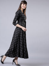 Load image into Gallery viewer, Queen ellie Women Grey &amp; Black Checked Empire Dress
