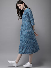 Load image into Gallery viewer, Queen ellie Women Blue &amp; White Printed A-Line Kurta
