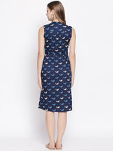 Load image into Gallery viewer, Queen ellie Women Navy Blue &amp; White Printed Shirt Dress
