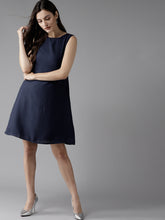 Load image into Gallery viewer, Queen ellie Women Navy Blue Solid A-Line Dress
