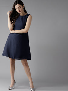 Queen ellie Women Navy Blue Solid A-Line Dress