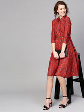 Load image into Gallery viewer, Queen ellie Women Rust Red Printed A-Line Dress
