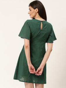 Queen ellie Women Green Solid A-Line Dress